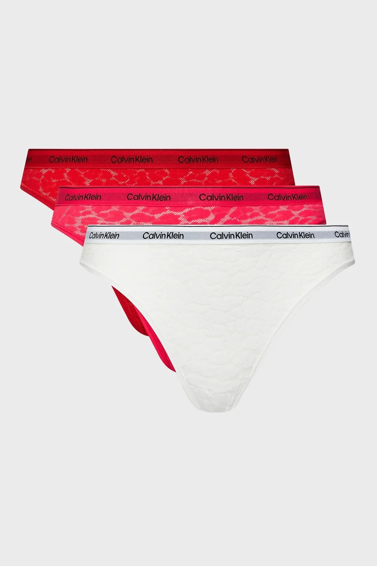 Calvin Klein Dantelli 3 Pack Brazilian 000QD5225ENPC Bayan Külot 000QD5225E NPC Pembe-Beyaz-Kırmızı - 1