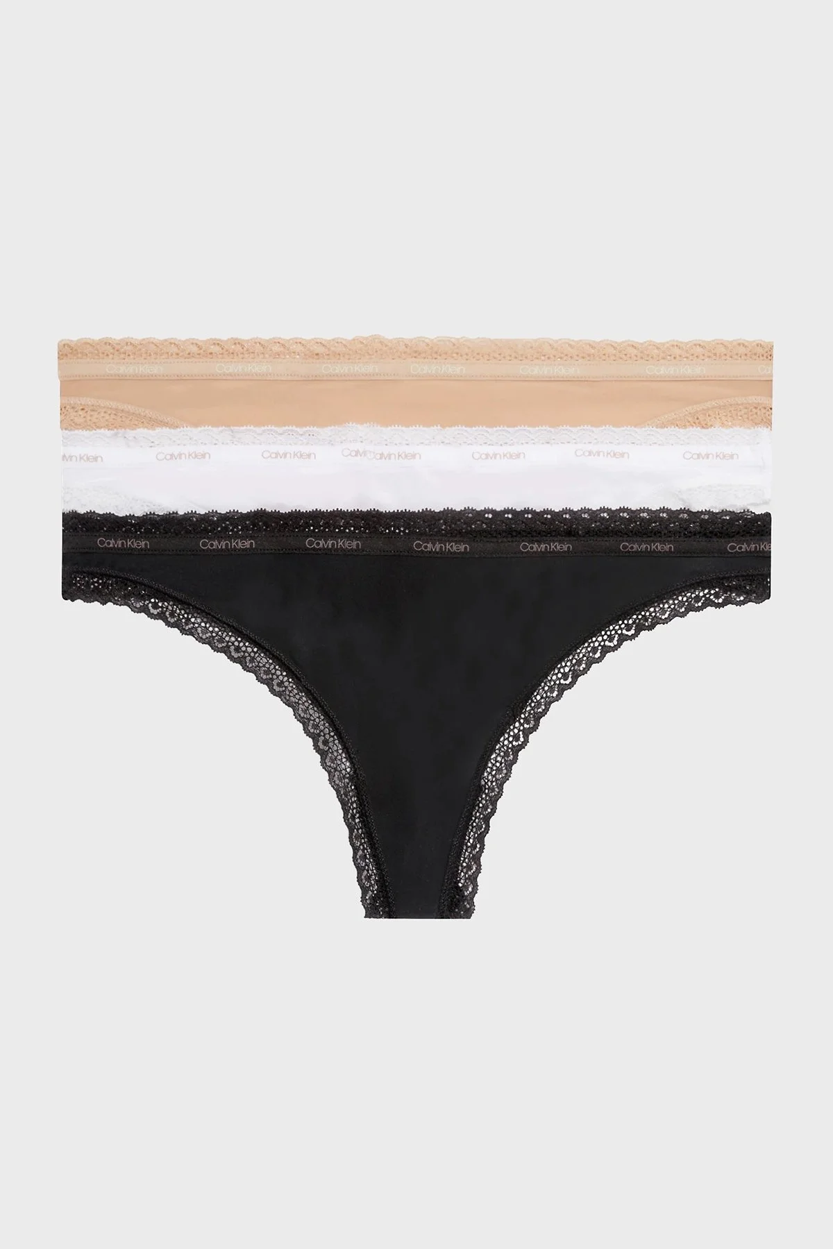 Calvin Klein Dantelli Tanga 000QD3802EFIY Bayan Külot 000QD3802E FIY Siyah-Beyaz-Krem - 1