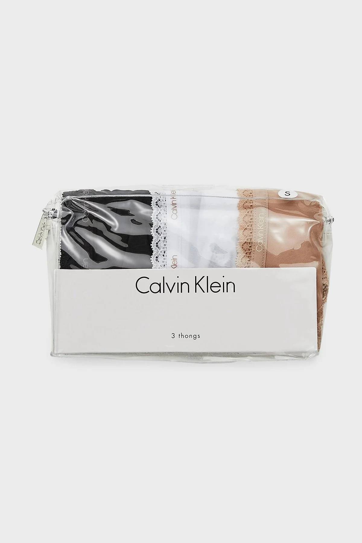 Calvin Klein Dantelli Tanga 000QD3802EFIY Bayan Külot 000QD3802E FIY Siyah-Beyaz-Krem - 5