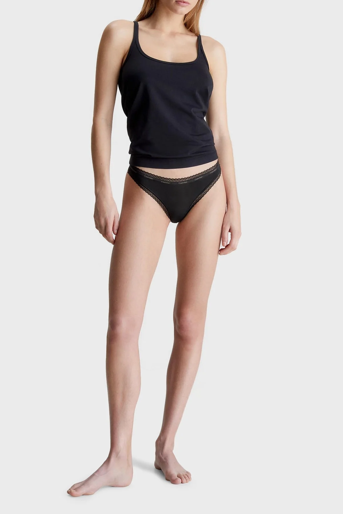 Calvin Klein Dantelli Tanga 000QD3802EFIY Bayan Külot 000QD3802E FIY Siyah-Beyaz-Krem - 6