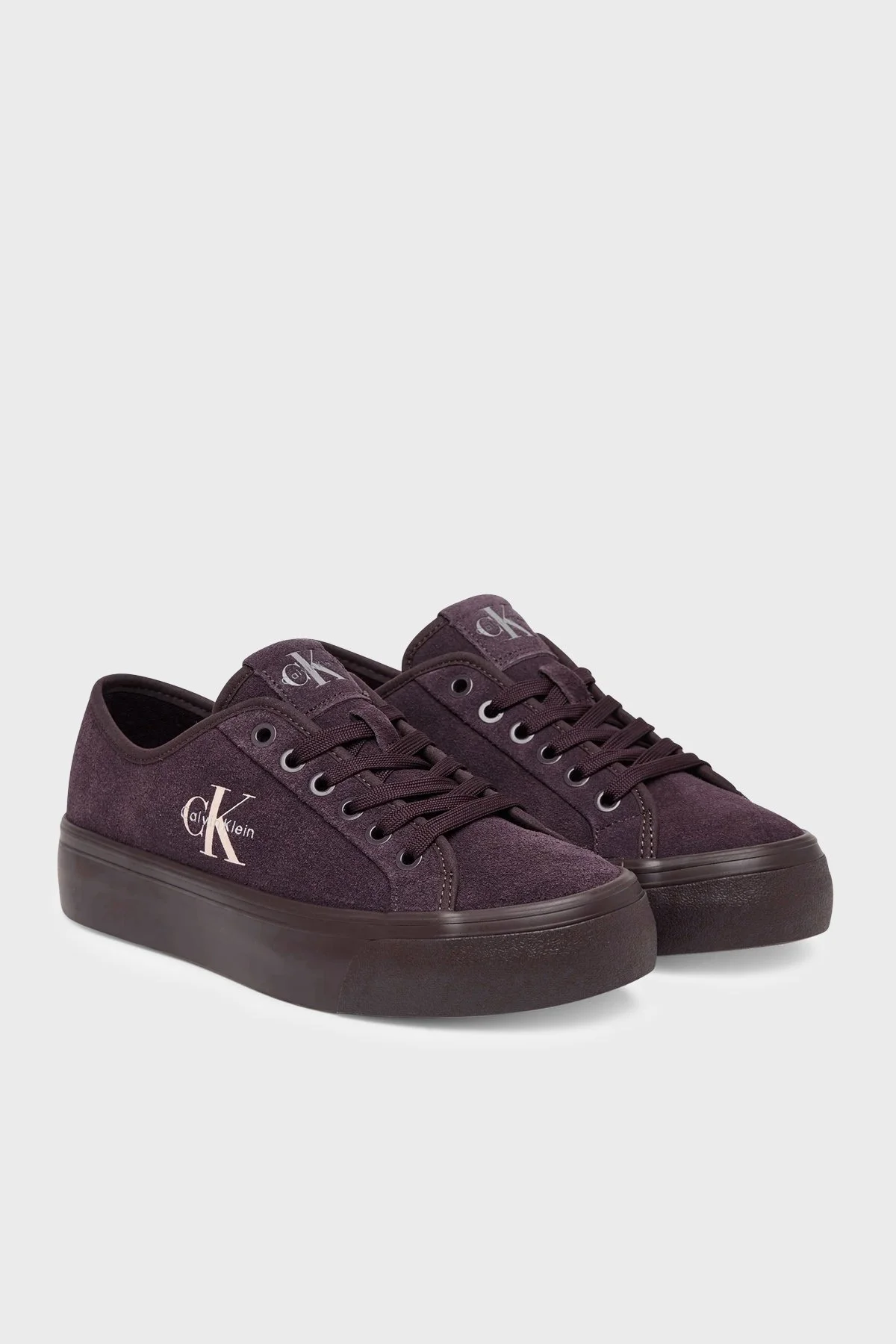 Calvin Klein Deri Karışımlı Logolu Sneaker HW0HW03088VH2 Kadın Ayakkabı HW0HW03088 VH2 MÜRDÜM - 2