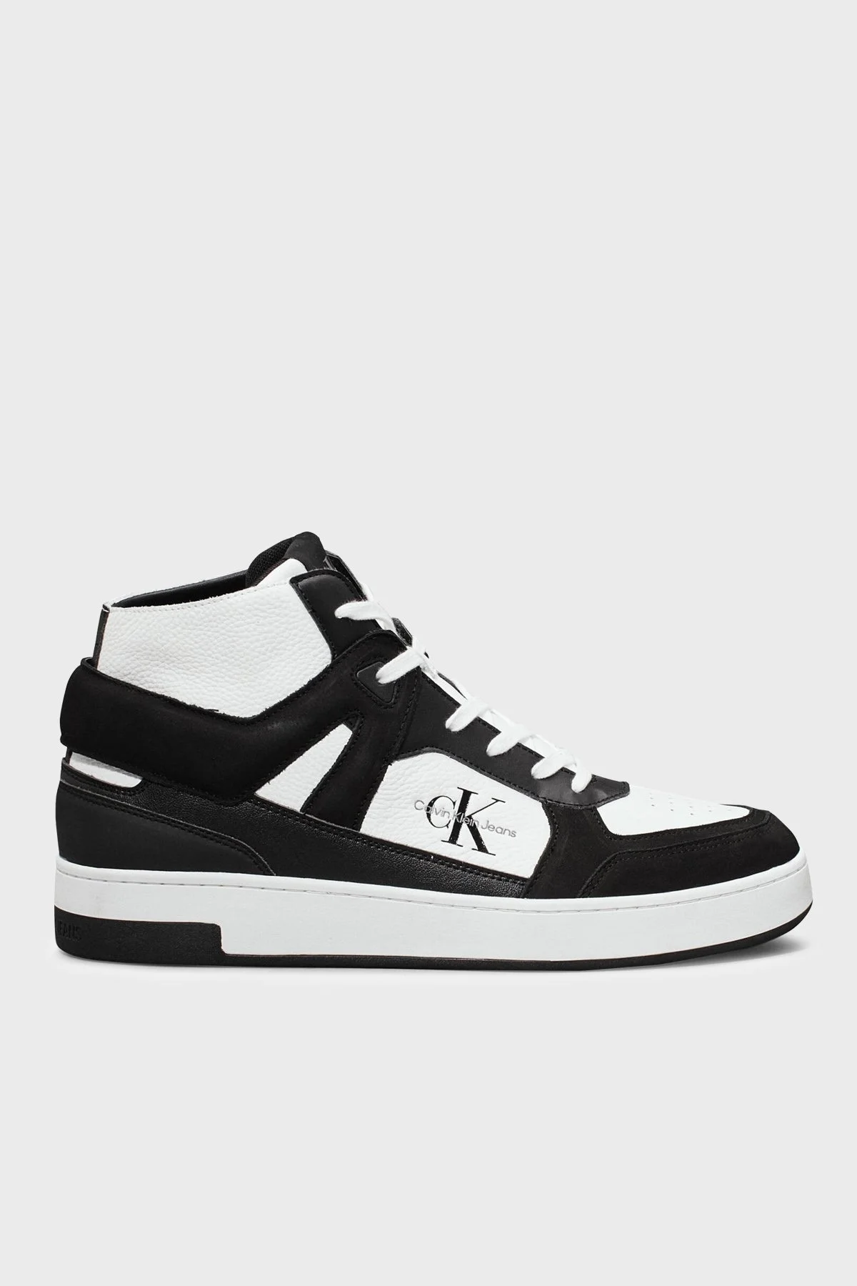 Calvin Klein Deri Logolu Bilekli Sneaker YM0YM011090GM Erkek Ayakkabı YM0YM01109 0GM SİYAH-BEYAZ - 6