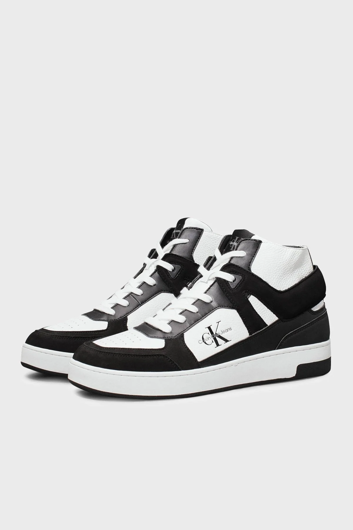 Calvin Klein Deri Logolu Bilekli Sneaker YM0YM011090GM Erkek Ayakkabı YM0YM01109 0GM SİYAH-BEYAZ - 7