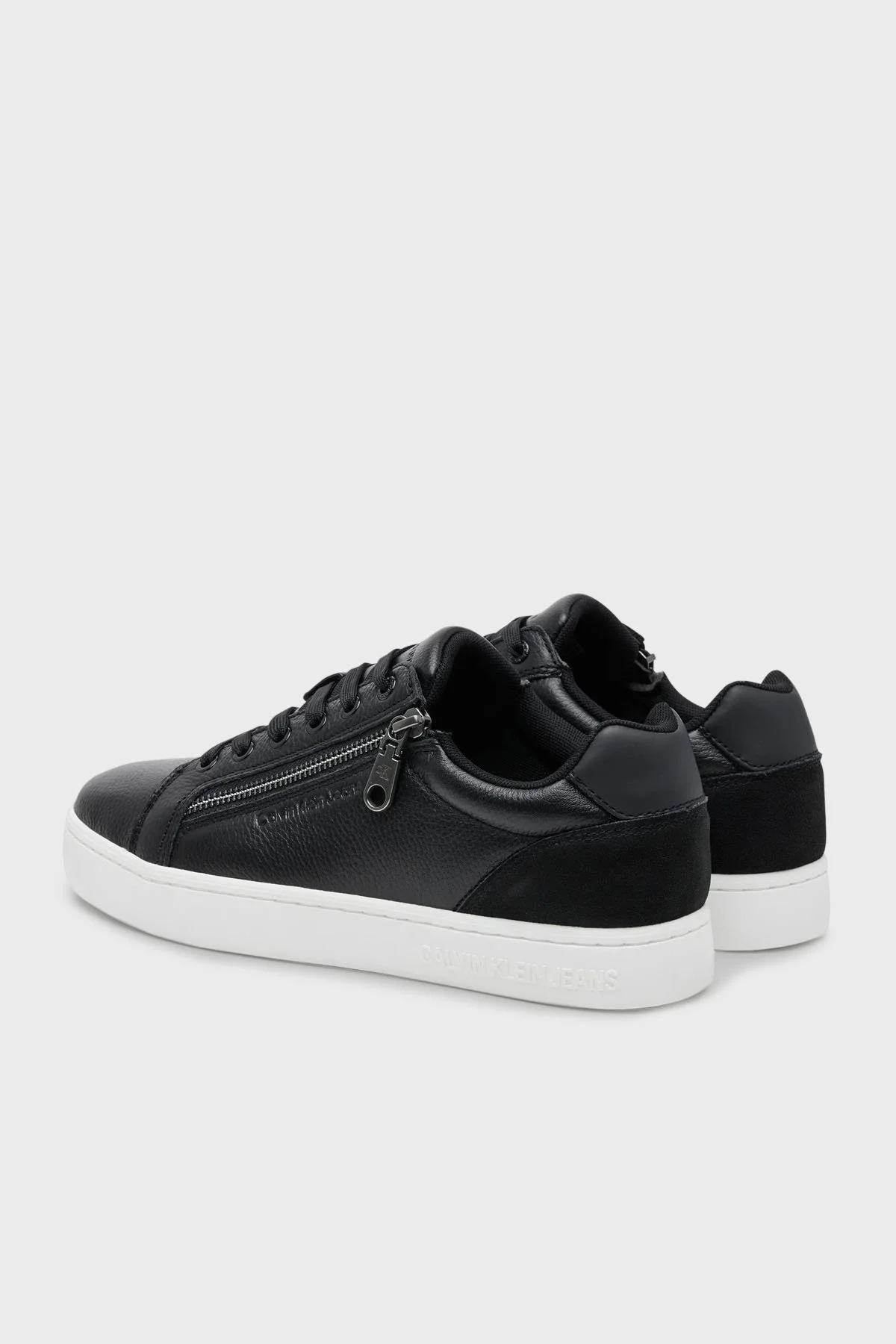 Calvin Klein Deri Logolu Fermuar Detaylı Sneaker YM0YM012540GM Erkek Ayakkabı YM0YM01254 0GM SİYAH-BEYAZ - 8