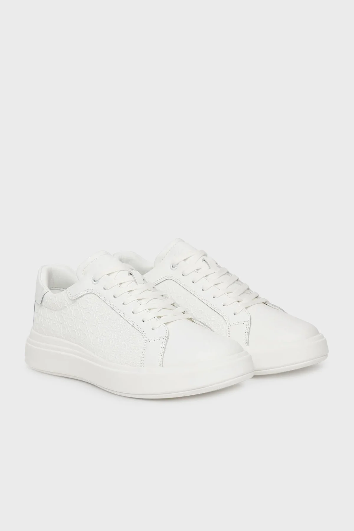 Calvin Klein Deri Logolu Kalın Taban Sneaker HM0HM019700K4 Erkek Ayakkabı HM0HM01970 0K4 BEYAZ - 2