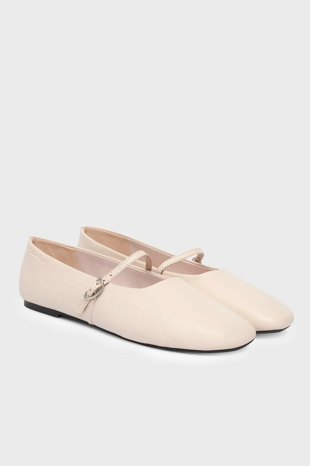 Calvin Klein Deri Logolu Kare Burun HW0HW02847ABH Kadın Babet HW0HW02847 ABH Bej - 2