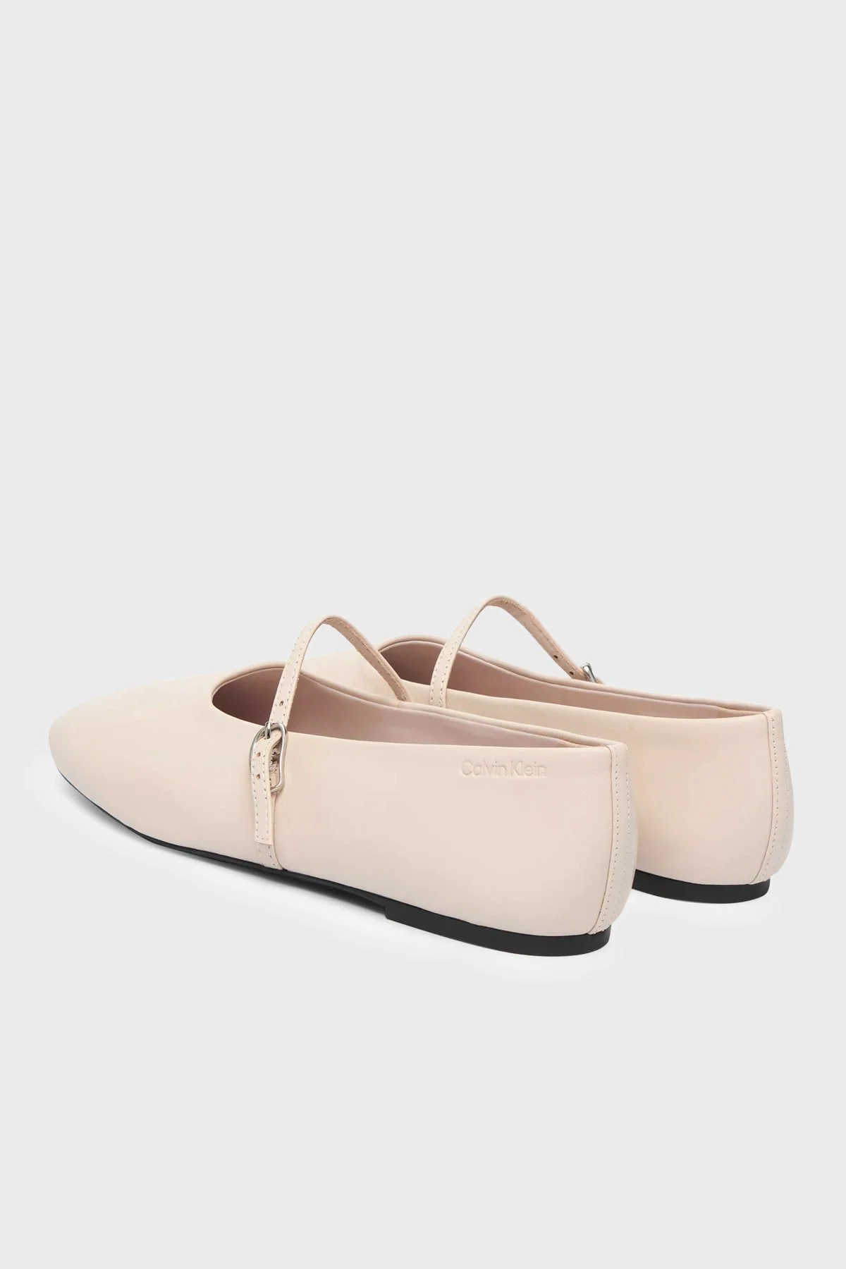 Calvin Klein Deri Logolu Kare Burun HW0HW02847ABH Kadın Babet HW0HW02847 ABH Bej - 4