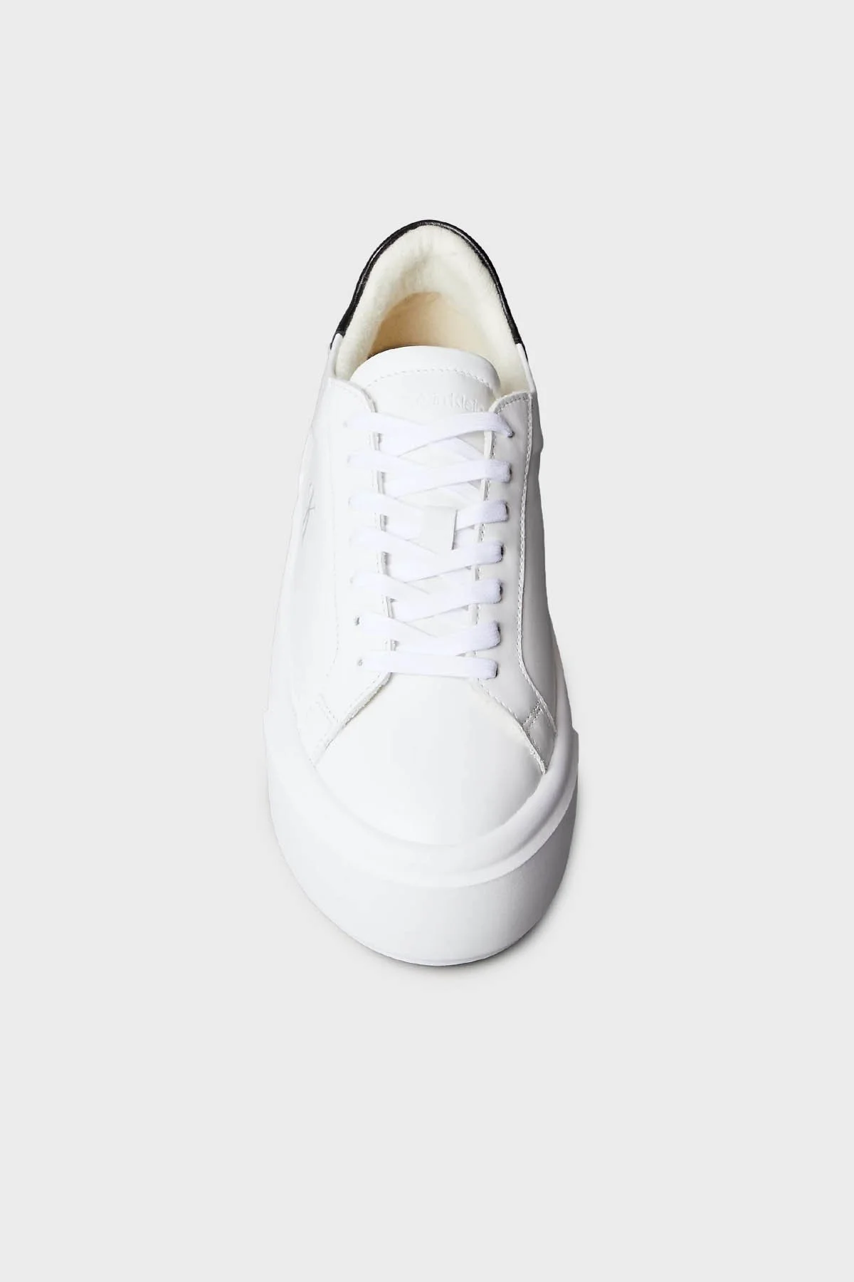 Calvin Klein Deri Logolu Platform Sneaker YW0YW0192801W Bayan Ayakkabı YW0YW01928 01W BEYAZ-SİYAH - 4