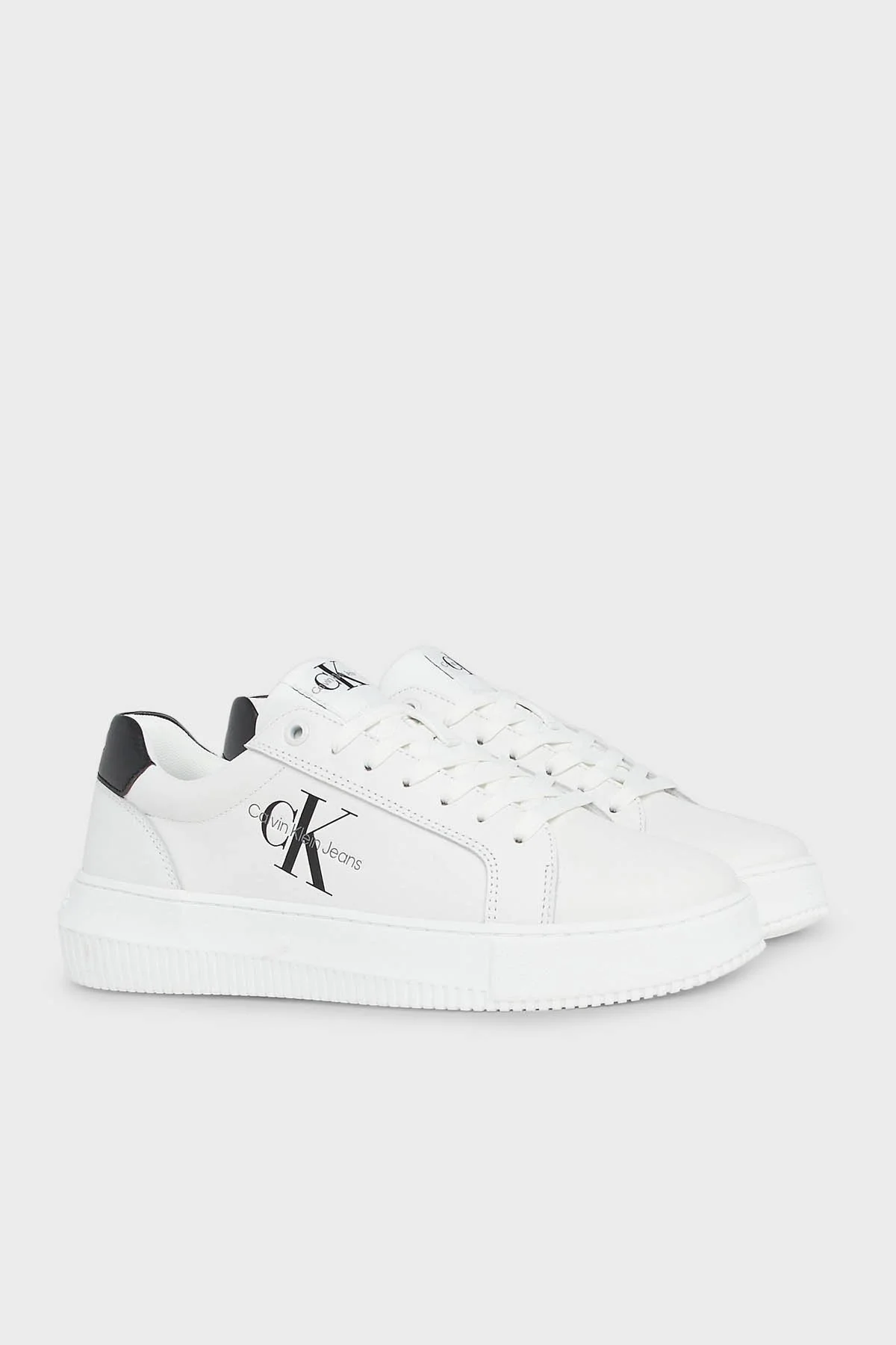 Calvin Klein Deri Logolu Sneaker YW0YW008230LB Bayan Ayakkabı YW0YW00823 0LB BEYAZ-SİYAH - 3