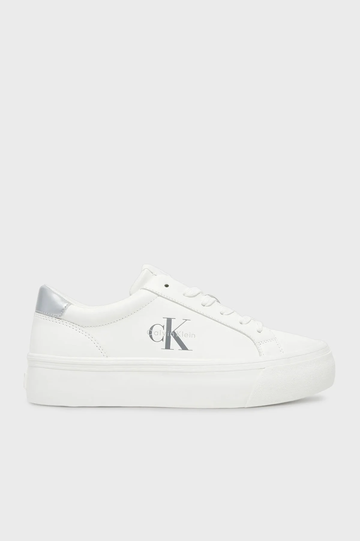 Calvin Klein Deri Logolu Sneaker YW0YW0187702R Bayan Ayakkabı YW0YW01877 02R BEYAZ-GÜMÜŞ - 1