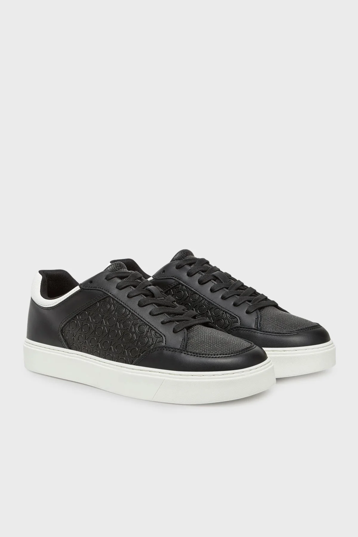 Calvin Klein Deri Monogram Logo Baskılı Sneaker HM0HM018990GM Erkek Ayakkabı HM0HM01899 0GM SİYAH-BEYAZ - 2