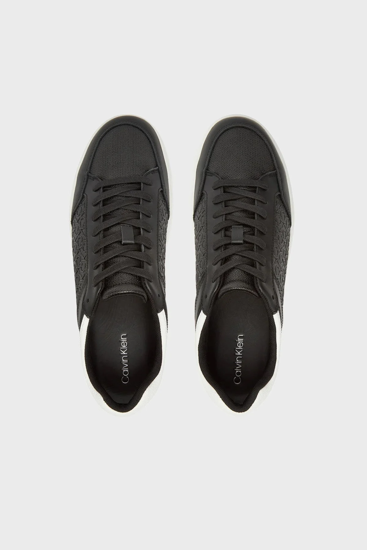 Calvin Klein Deri Monogram Logo Baskılı Sneaker HM0HM018990GM Erkek Ayakkabı HM0HM01899 0GM SİYAH-BEYAZ - 3