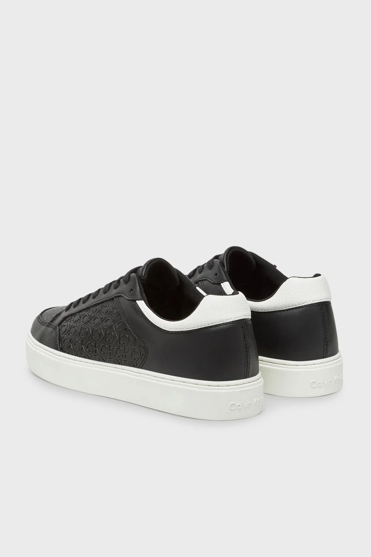 Calvin Klein Deri Monogram Logo Baskılı Sneaker HM0HM018990GM Erkek Ayakkabı HM0HM01899 0GM SİYAH-BEYAZ - 4