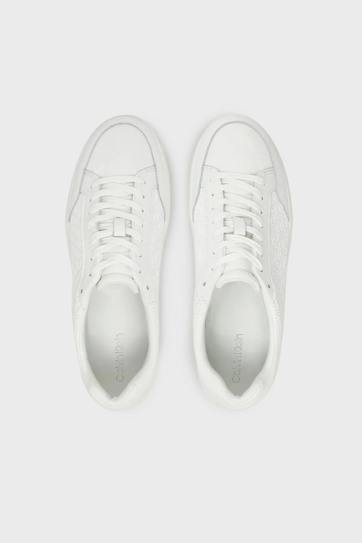 Calvin Klein Deri Monogram Logo Baskılı Sneaker HM0HM018990K4 Erkek Ayakkabı HM0HM01899 0K4 BEYAZ - 3