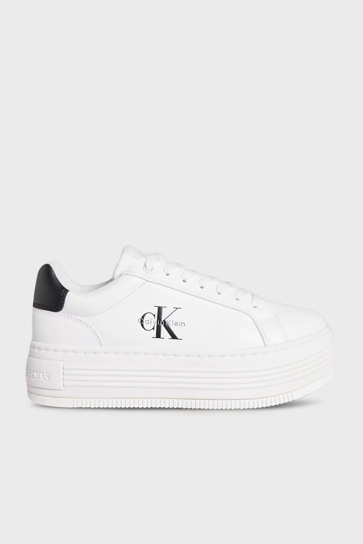 Calvin Klein Deri Platform Sneaker YW0YW0187801W Bayan Ayakkabı YW0YW01878 01W BEYAZ-SİYAH - 1