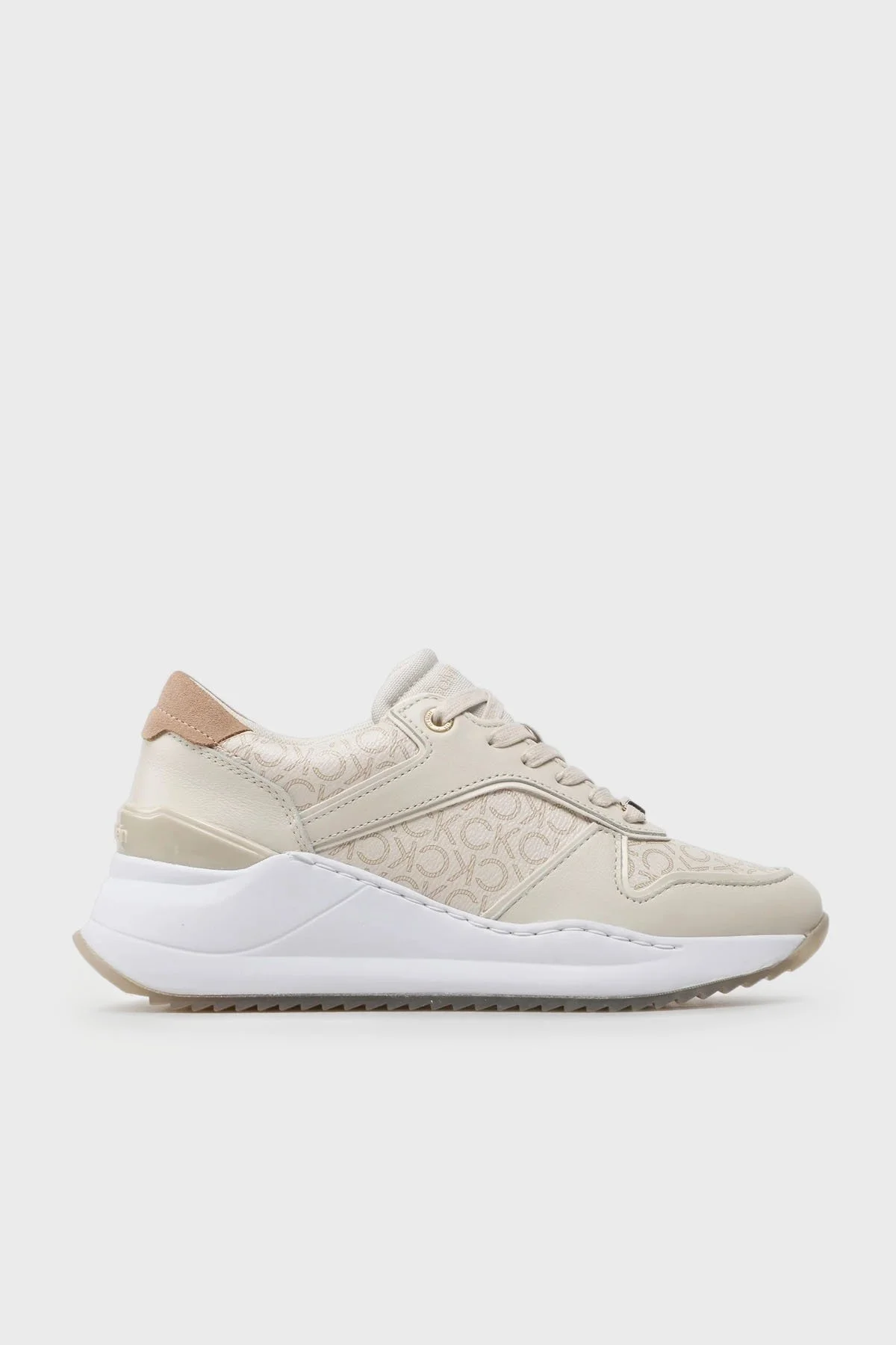 Calvin Klein Logolu Kalın Tabanlı Deri Sneaker HW0HW014390F7 Bayan Ayakkabı HW0HW01439 0F7 EKRU - 1
