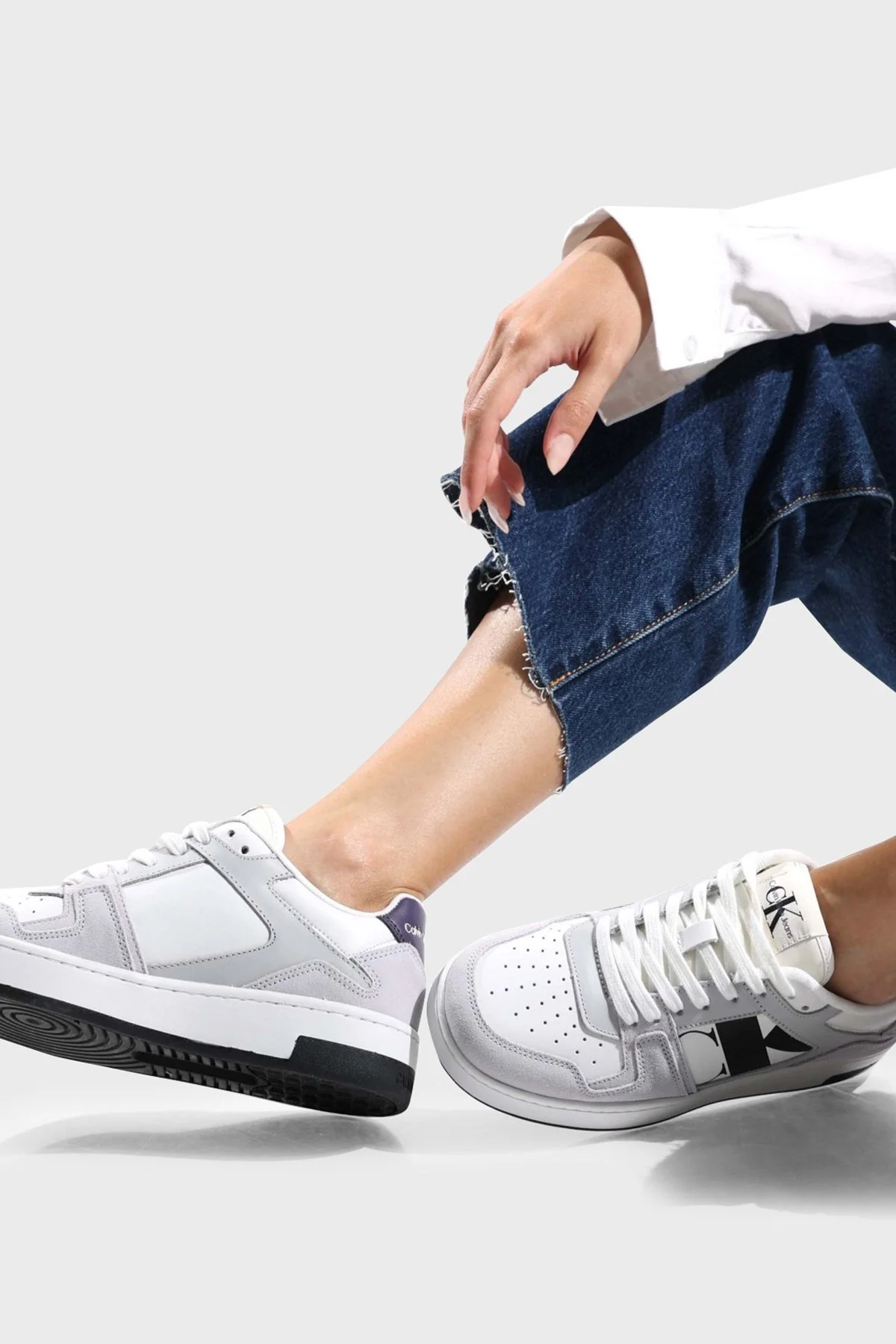 Calvin Klein Deri Süet Sneaker YW0YW010510K6 Bayan Ayakkabı YW0YW01051 0K6 BEYAZ - 2