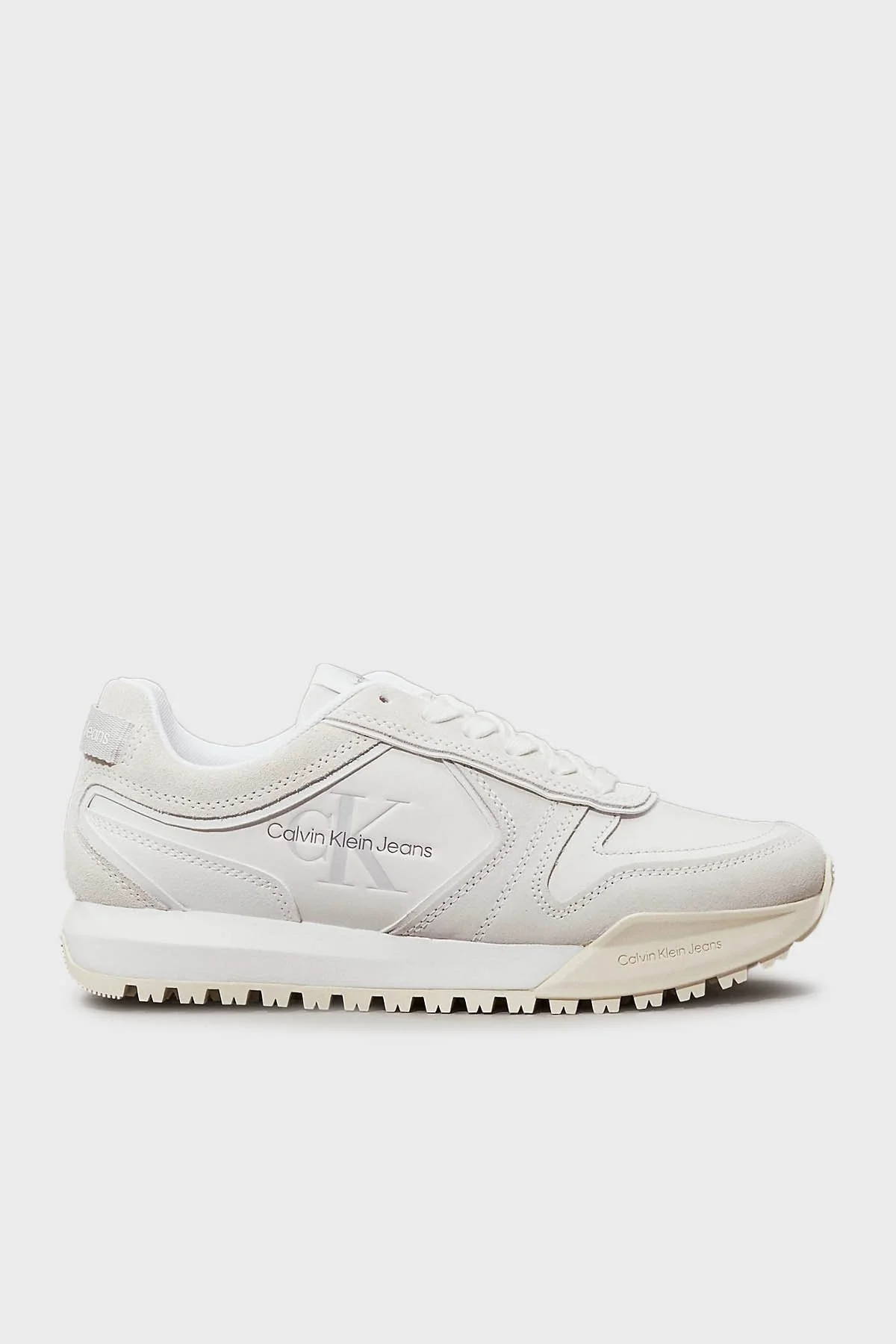 Calvin Klein Deri ve Süet Logolu Sneaker YW0YW0093401W Bayan Ayakkabı YW0YW00934 01W Beyaz-Krem - 1