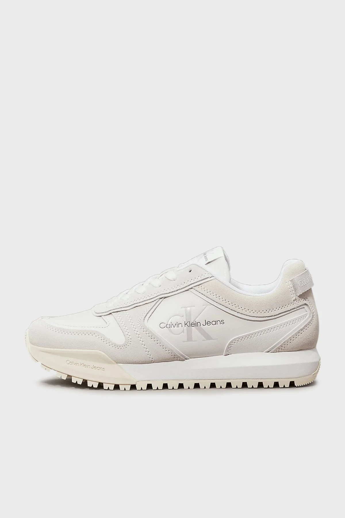 Calvin Klein Deri ve Süet Logolu Sneaker YW0YW0093401W Bayan Ayakkabı YW0YW00934 01W Beyaz-Krem - 2