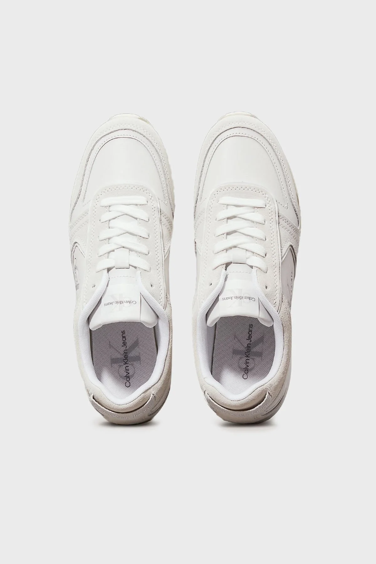 Calvin Klein Deri ve Süet Logolu Sneaker YW0YW0093401W Bayan Ayakkabı YW0YW00934 01W Beyaz-Krem - 4