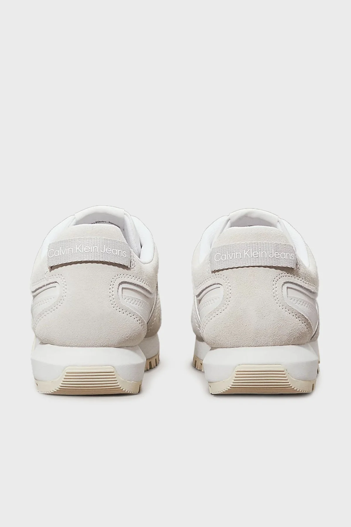 Calvin Klein Deri ve Süet Logolu Sneaker YW0YW0093401W Bayan Ayakkabı YW0YW00934 01W Beyaz-Krem - 5
