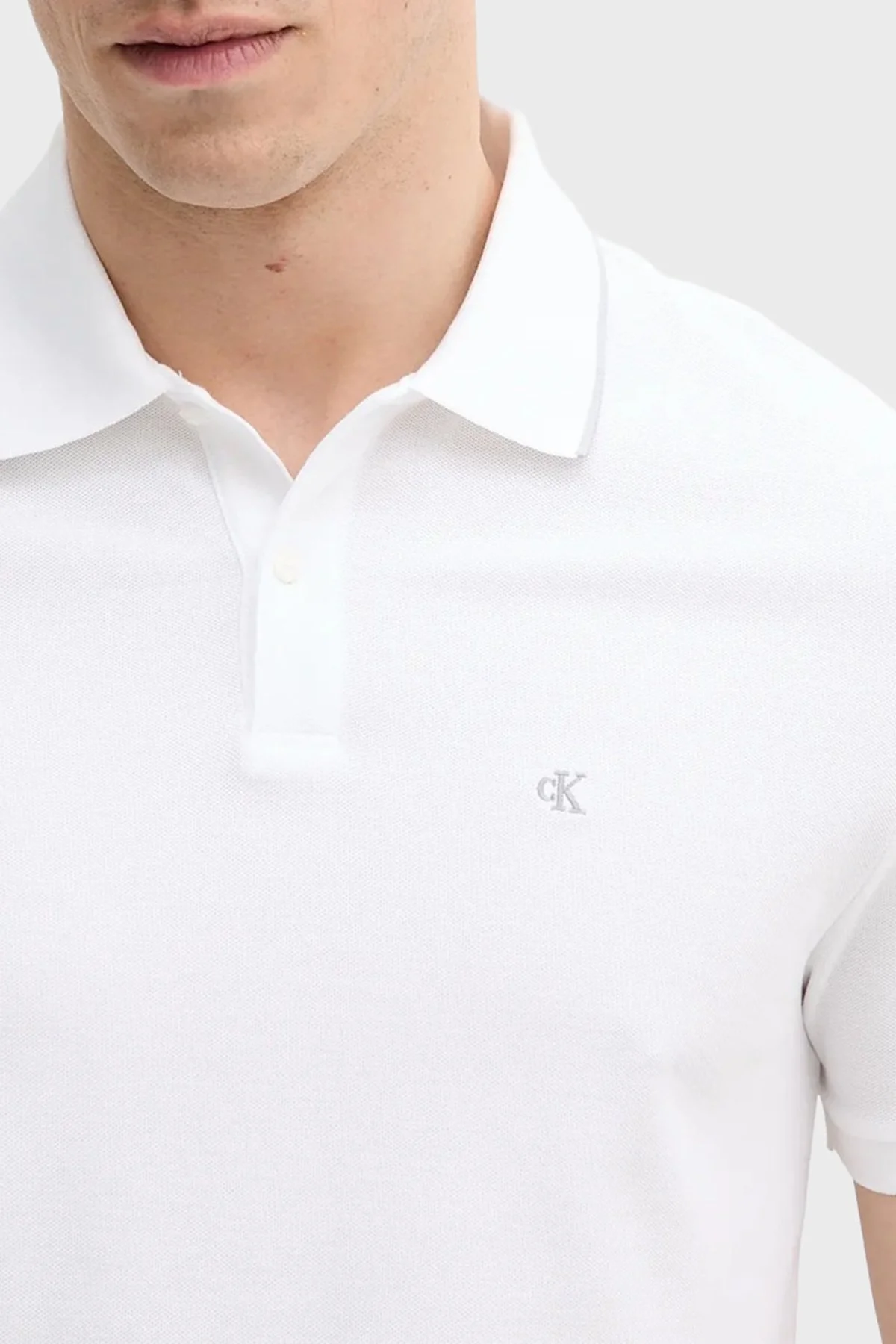 Calvin Klein Desenli % 100 Pamuk Regular Fit Düğmeli LV04LC239GYAF Erkek Polo LV04LC239G YAF BEYAZ - 4
