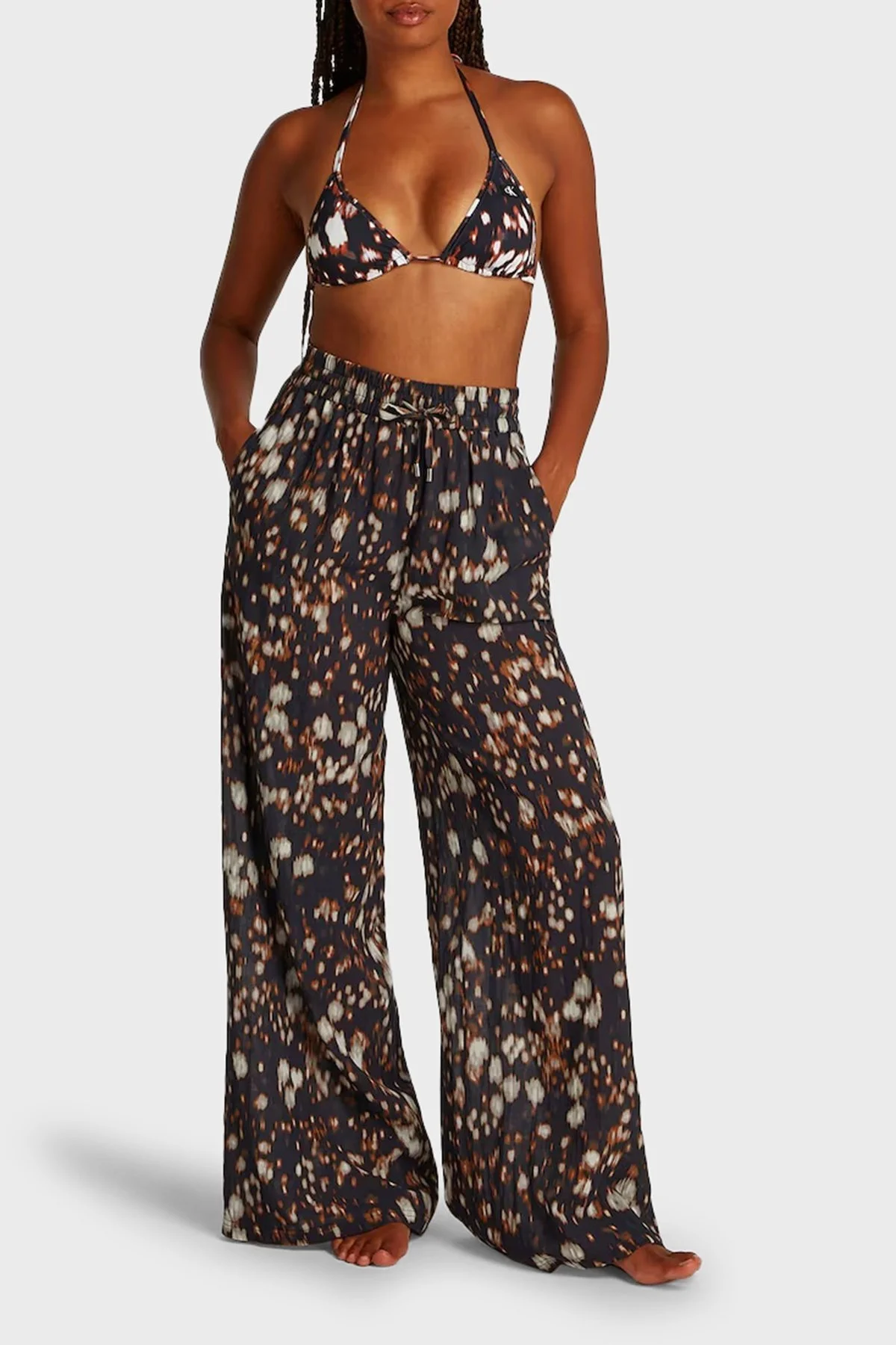 Calvin Klein Desenli Bağlamalı Üçgen KW0KW023430GQ Bayan Bikini Üstü KW0KW02343 0GQ SİYAH - 9