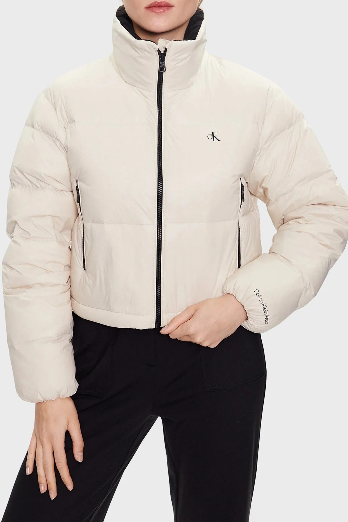 Calvin Klein Dik Yaka Fermuarlı J20J221649ACF Bayan Mont J20J221649 ACF BEJ - 3