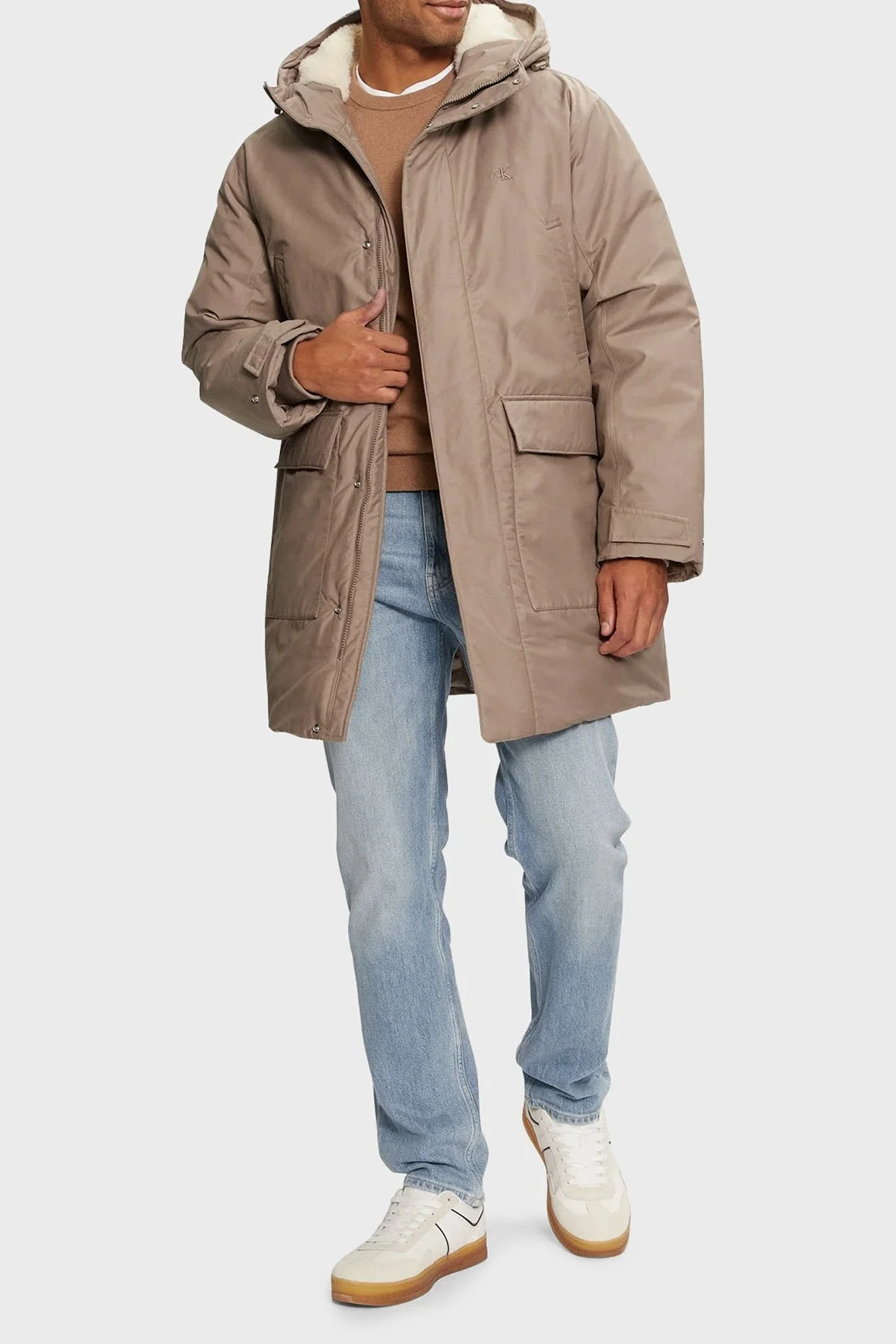 Calvin Klein Dolgulu Pamuklu Relaxed Fit Kapüşonlu Uzun J30J326082PAV Erkek Parka J30J326082 PAV GRİ - 2