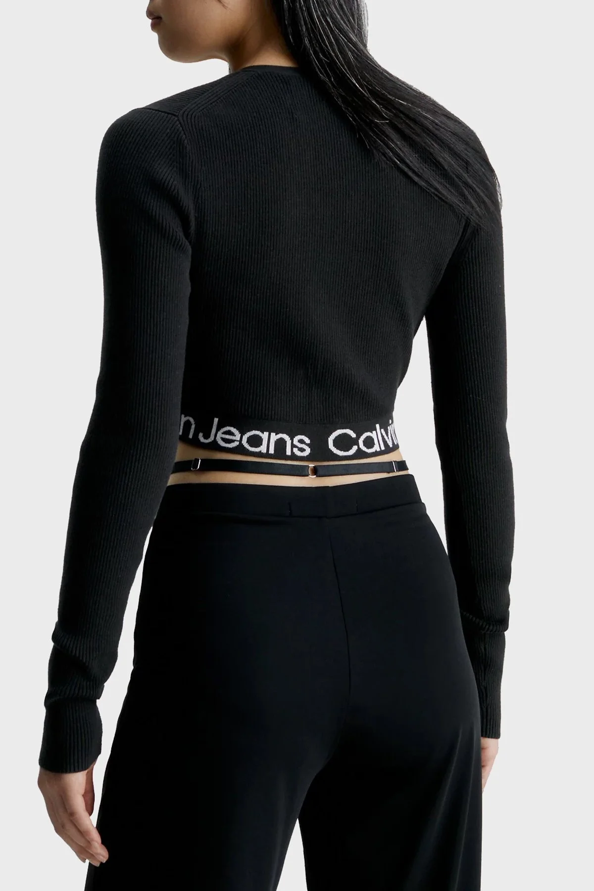 Calvin Klein Düğmeli V Yaka Pamuklu Slim Fit Crop J20J221961BEH Bayan Hırka J20J221961 BEH SİYAH - 2