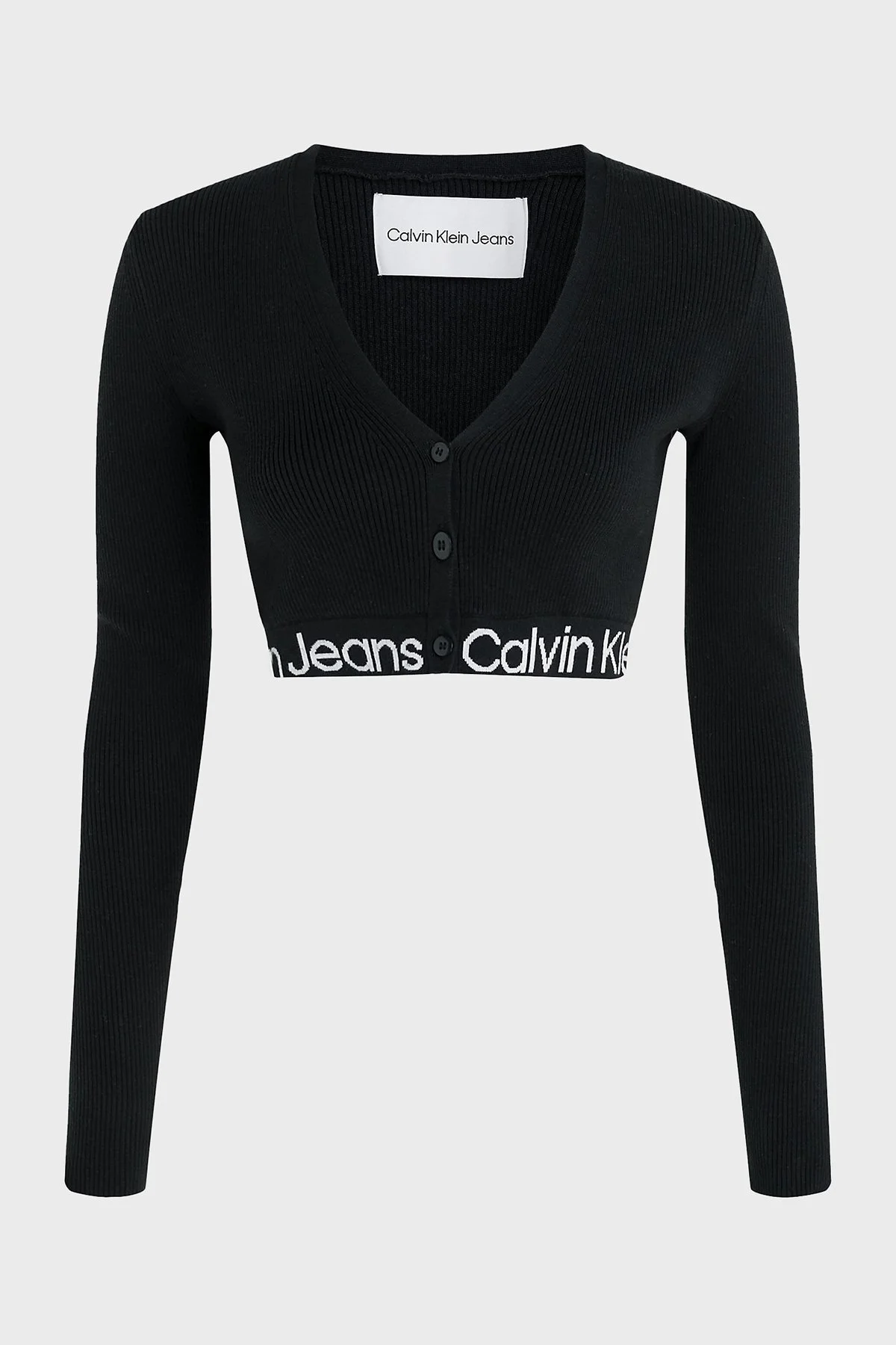 Calvin Klein Düğmeli V Yaka Pamuklu Slim Fit Crop J20J221961BEH Bayan Hırka J20J221961 BEH SİYAH - 5