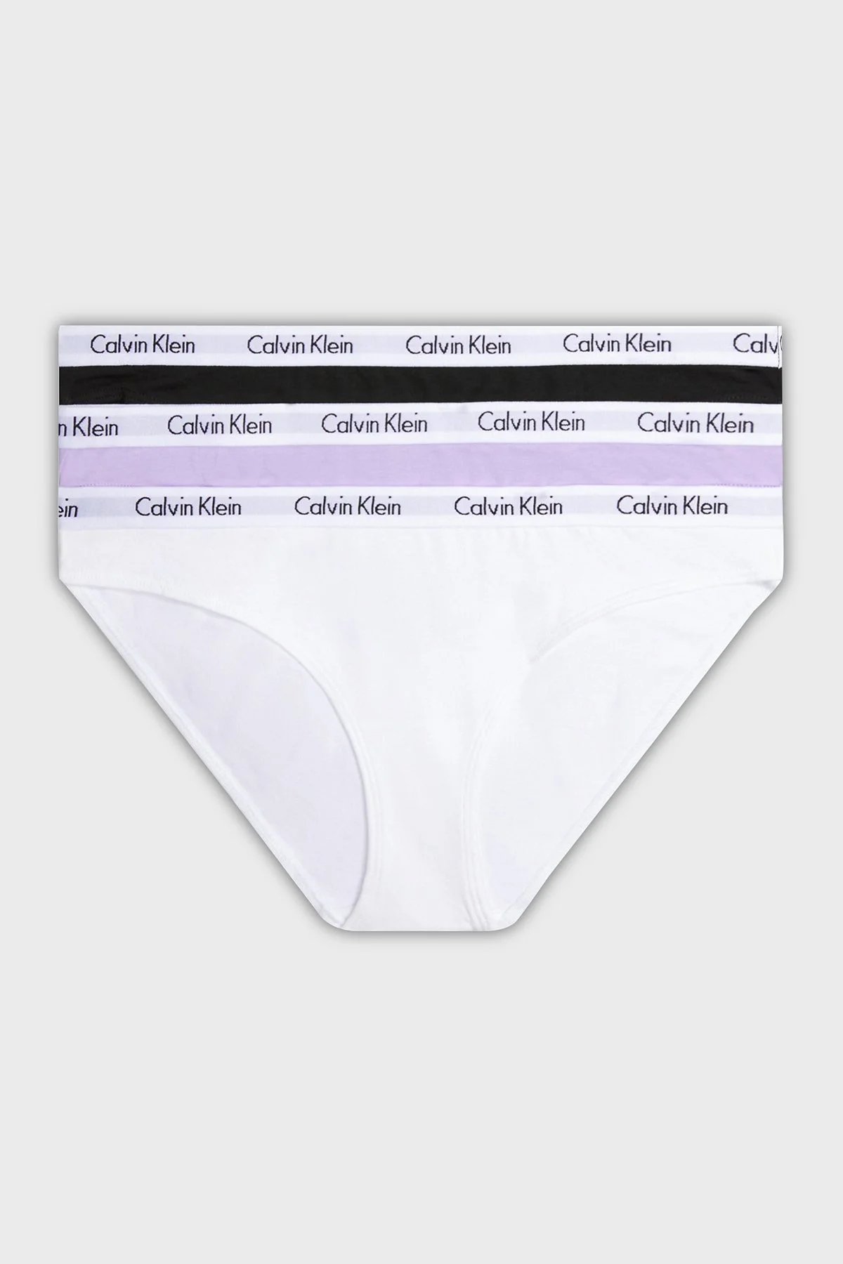 Calvin Klein Elastik Bel Bantlı Pamuklu 3 Pack 000QD3588EHVN Bayan Külot 000QD3588E HVN Siyah-Beyaz-Lila - 1