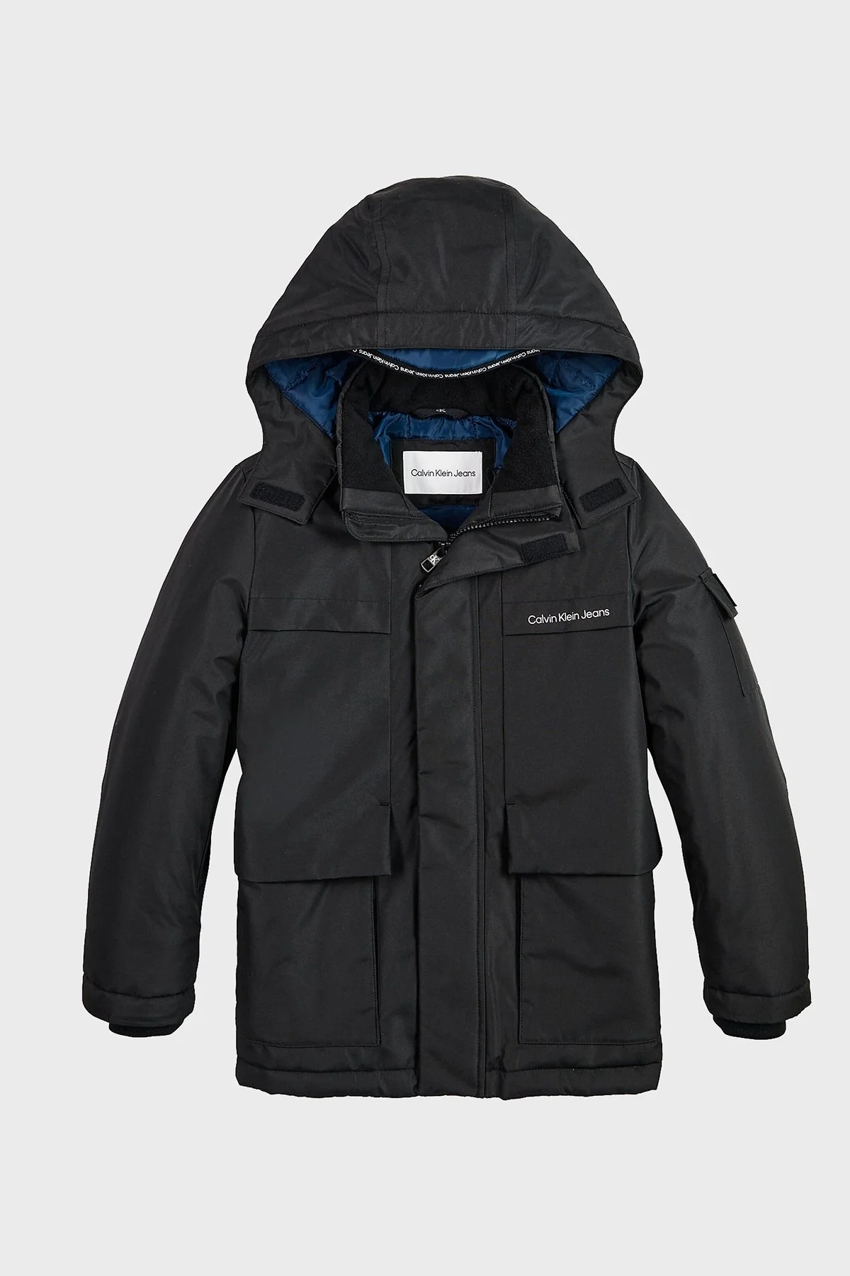 Calvin Klein Erkek Çocuk Su Geçirmez Regular Çıkarılabilir Kapüşonlu IB0IB012740GM Mont IB0IB01274 0GM SİYAH - 5