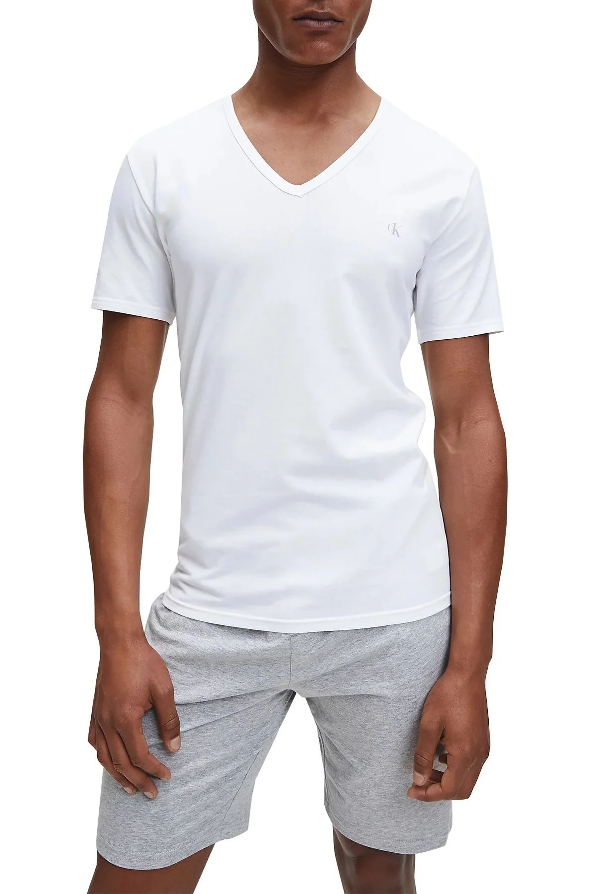 Calvin Klein Pamuklu V Yaka 2 Pack Erkek T Shirt 000NB2408A 100 BEYAZ - 2