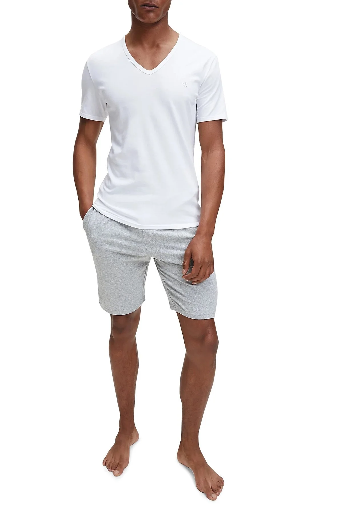 Calvin Klein Pamuklu V Yaka 2 Pack Erkek T Shirt 000NB2408A 100 BEYAZ - 4