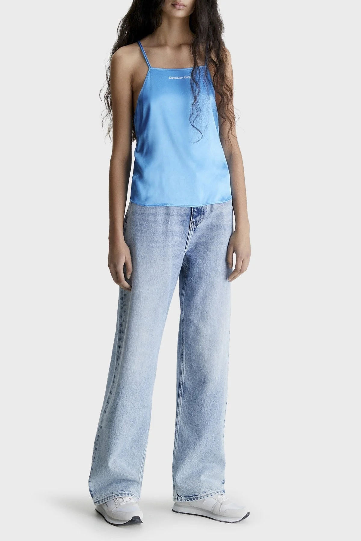 Calvin Klein Esnek Sırtı Çapraz İp Askılı Saten Bluz J20J220713CY0 Bayan Top J20J220713 CY0 MAVİ - 4
