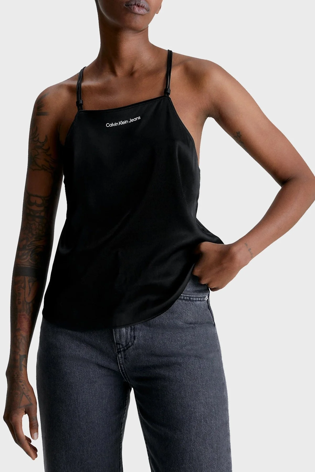 Calvin Klein Esnek Sırtı Çapraz İp Askılı Saten J20J220713BEH Bayan Bluz J20J220713 BEH SİYAH - 1