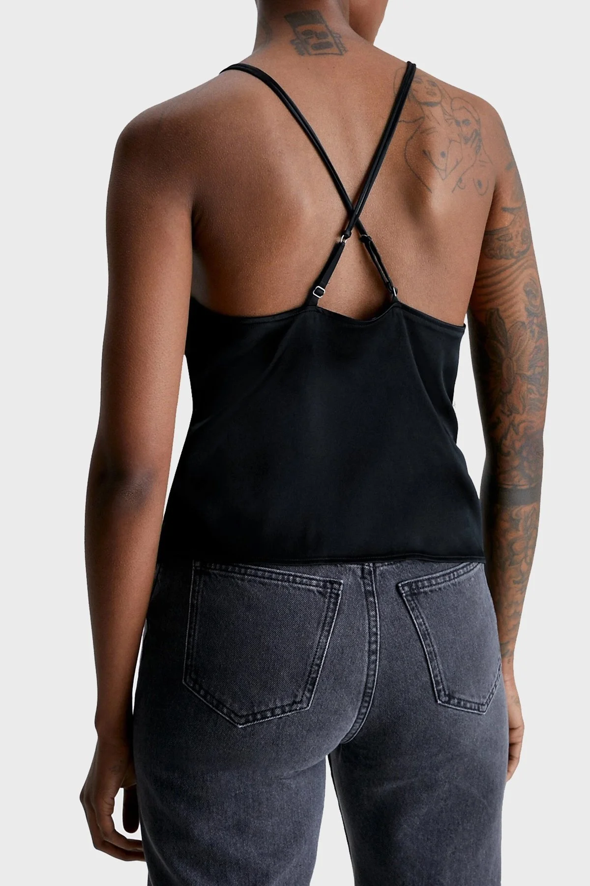 Calvin Klein Esnek Sırtı Çapraz İp Askılı Saten J20J220713BEH Bayan Bluz J20J220713 BEH SİYAH - 2