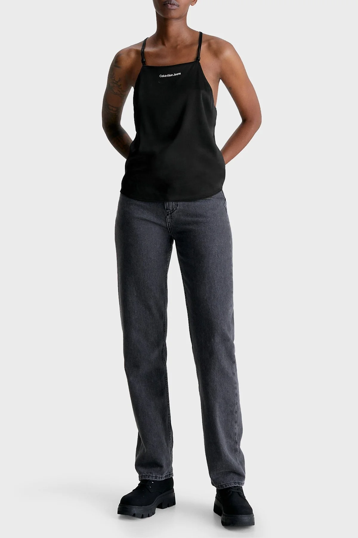 Calvin Klein Esnek Sırtı Çapraz İp Askılı Saten J20J220713BEH Bayan Bluz J20J220713 BEH SİYAH - 4