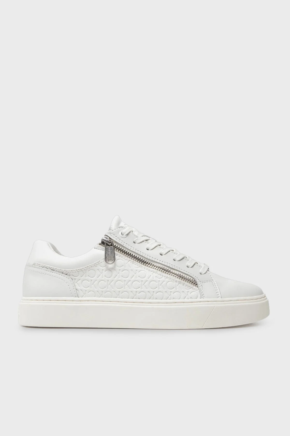 Calvin Klein Fermuar Detaylı Deri Sneaker HM0HM014960LB Erkek Ayakkabı HM0HM01496 0LB BEYAZ - 1