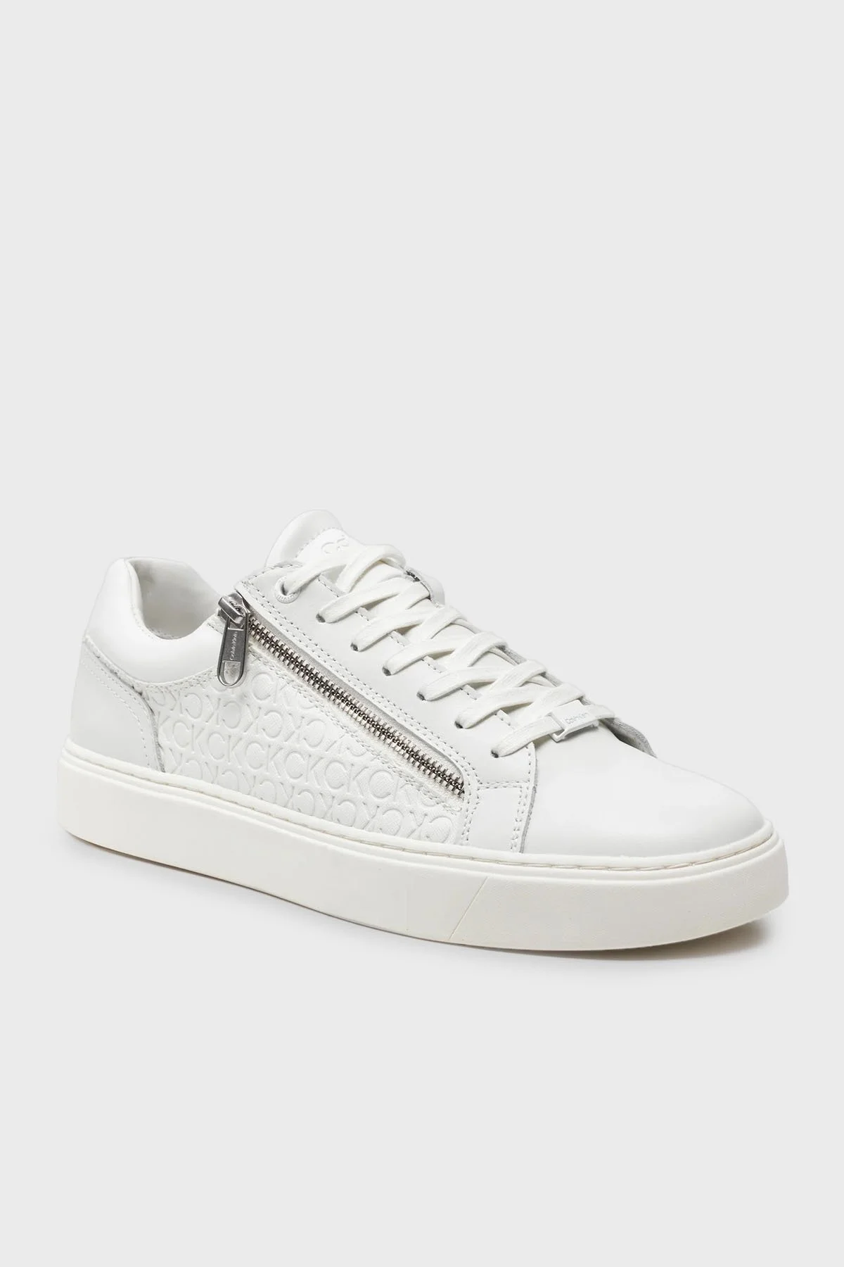 Calvin Klein Fermuar Detaylı Deri Sneaker HM0HM014960LB Erkek Ayakkabı HM0HM01496 0LB BEYAZ - 6