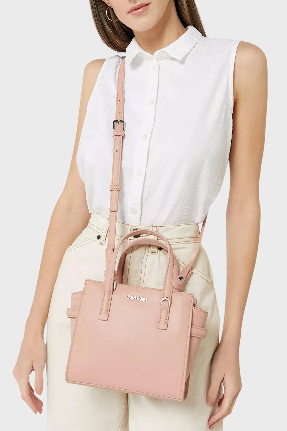 Calvin Klein Fermuarlı Çıkarılabilir Omuz Askılı Bayan Çanta K60K610207 GBI PUDRA - 2