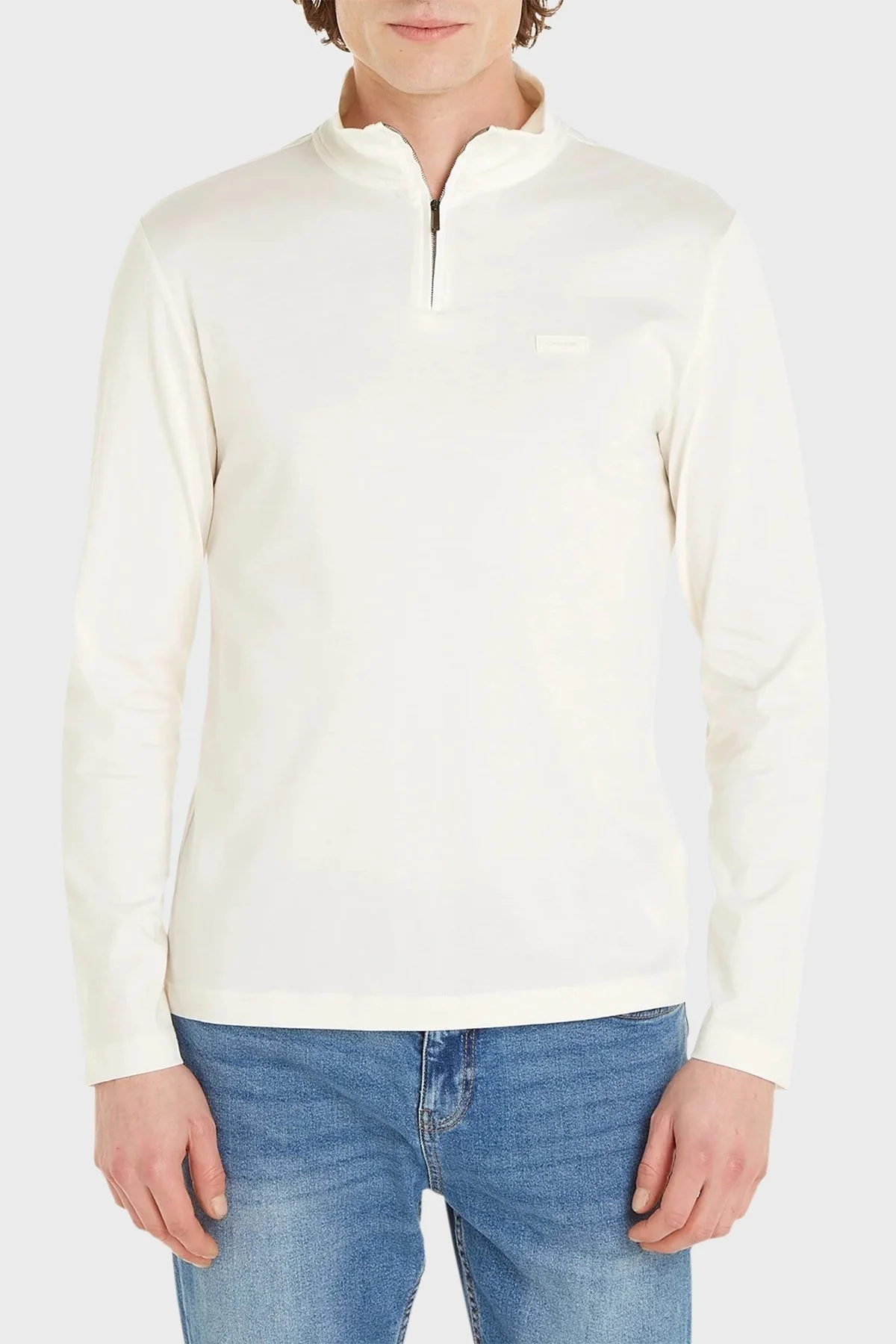 Calvin Klein Fermuarlı Dik Yaka % 100 Pamuk Regular Fit K10K111857YAH Erkek Sweat K10K111857 YAH BEYAZ - 1