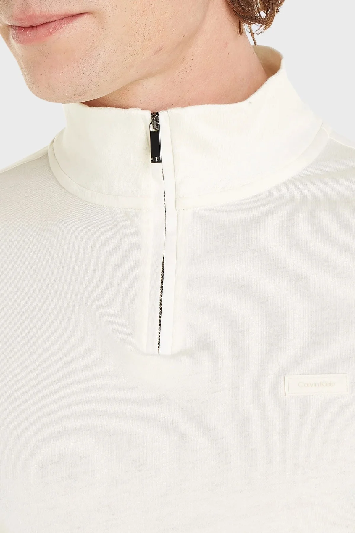 Calvin Klein Fermuarlı Dik Yaka % 100 Pamuk Regular Fit K10K111857YAH Erkek Sweat K10K111857 YAH BEYAZ - 3