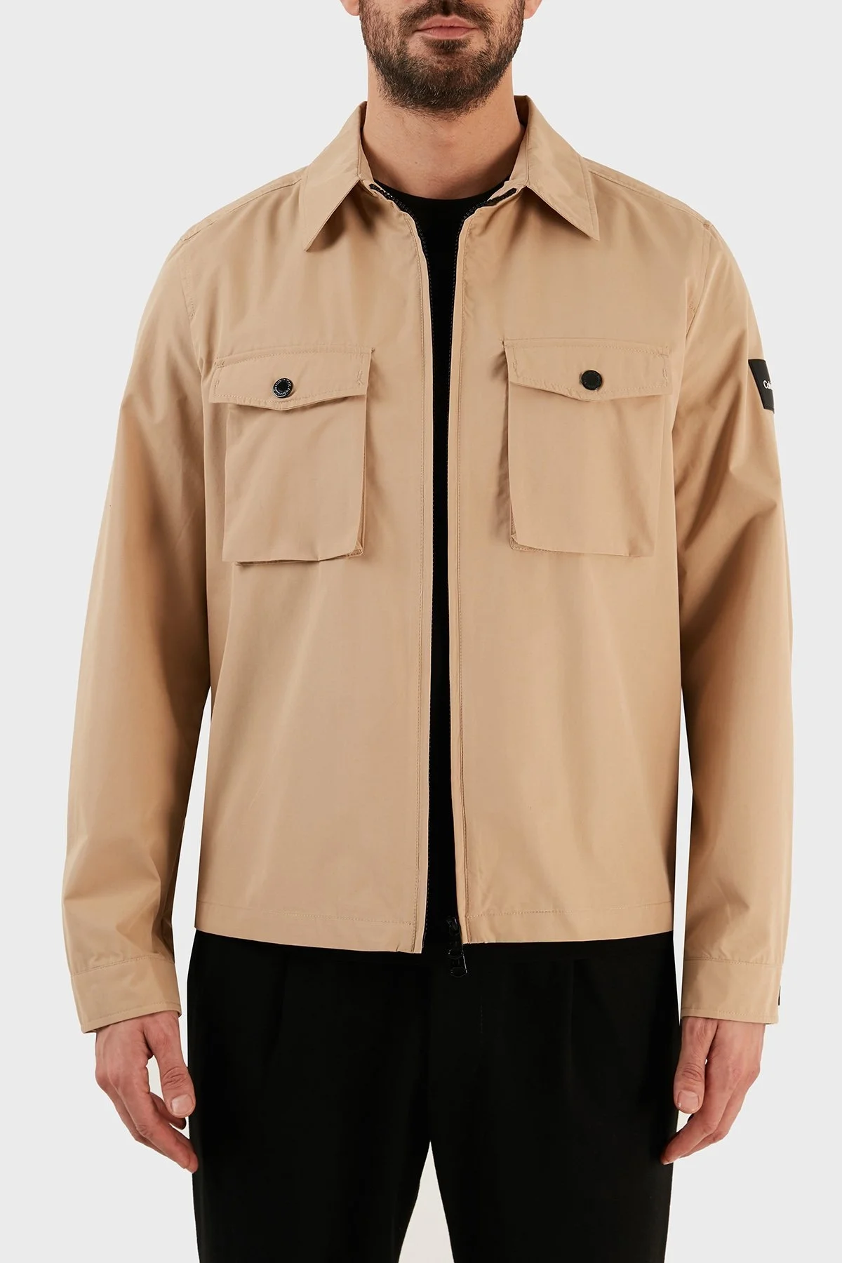 Calvin Klein Fermuarlı Pamuklu Regular Fit Erkek Gömlek Ceket K10K107136 PF2 BEJ - 1