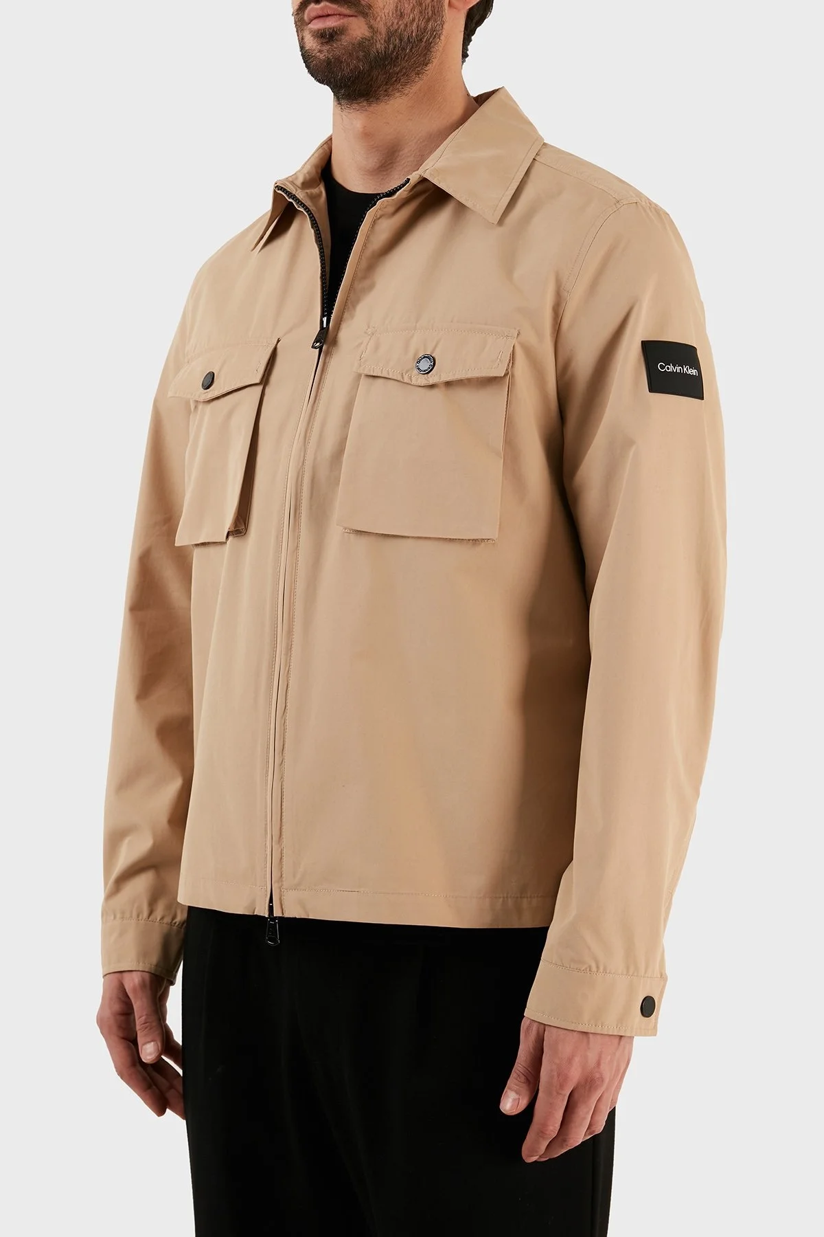 Calvin Klein Fermuarlı Pamuklu Regular Fit Erkek Gömlek Ceket K10K107136 PF2 BEJ - 2