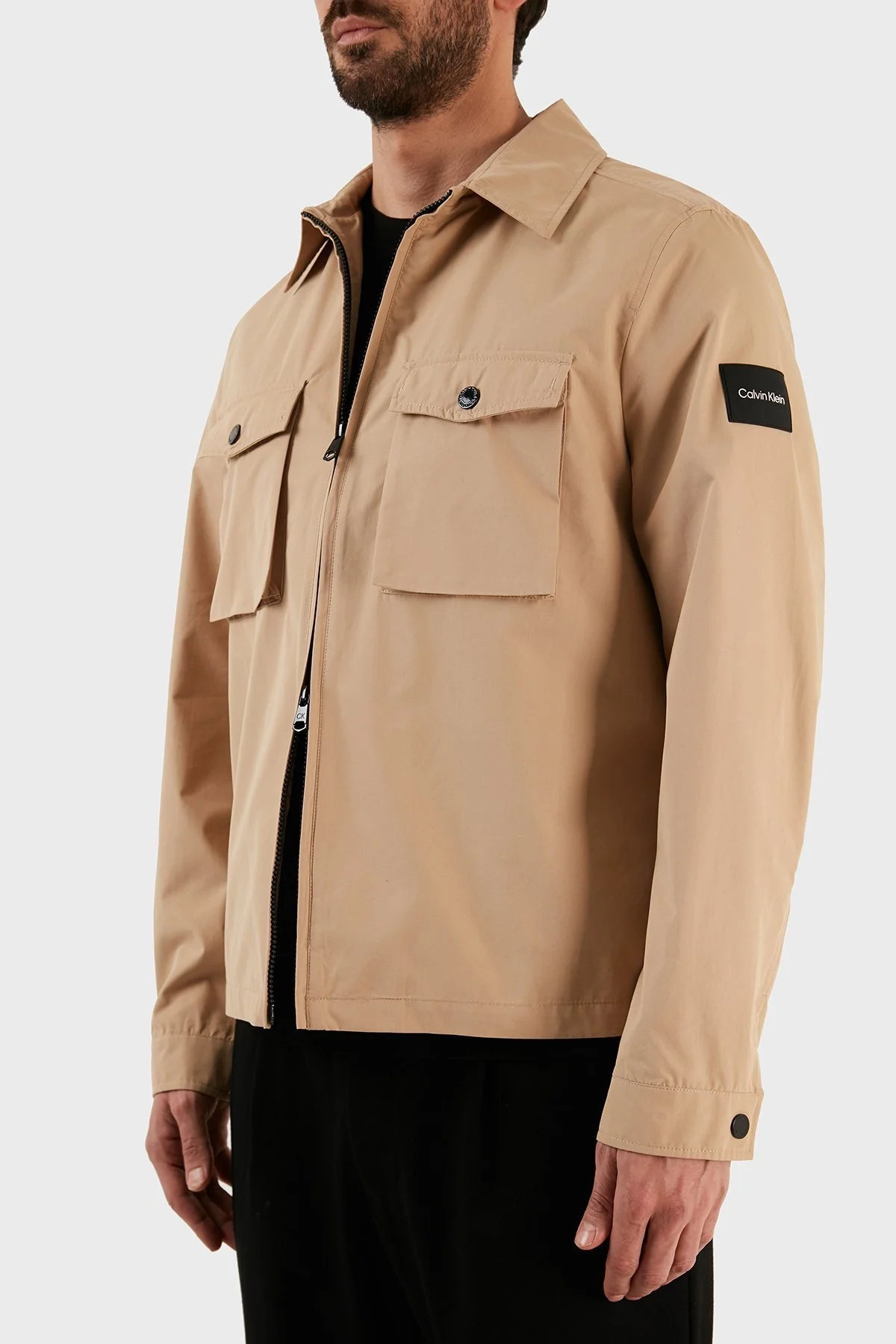 Calvin Klein Fermuarlı Pamuklu Regular Fit Erkek Gömlek Ceket K10K107136 PF2 BEJ - 4