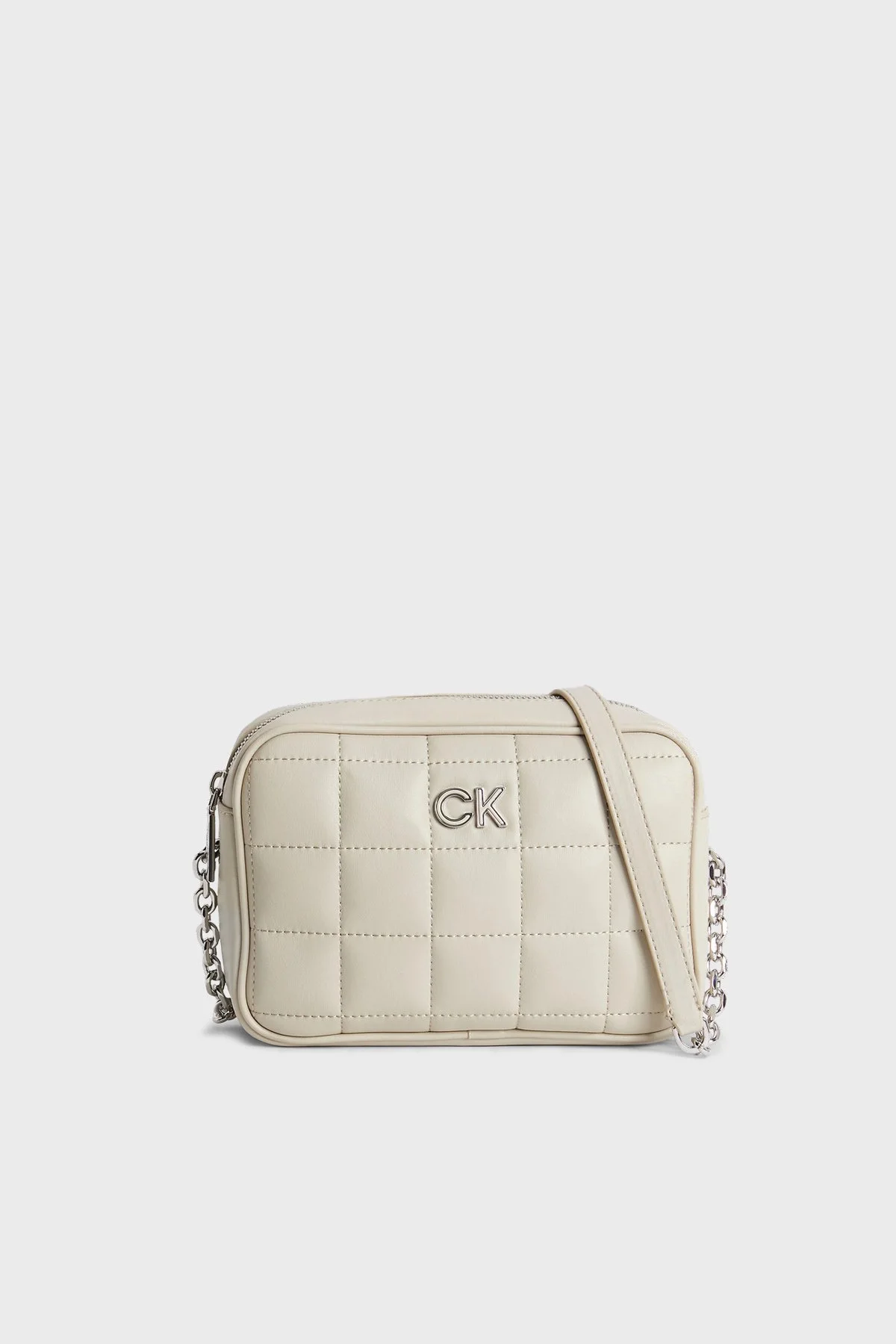 Calvin Klein Fermuarlı Zincir Detaylı Çapraz Askılı K60K610445PEA Bayan Çanta K60K610445 PEA BEJ - 1