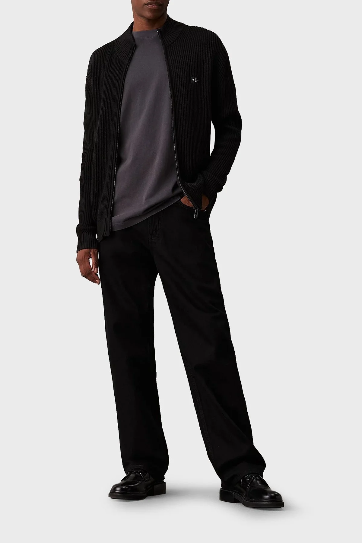 Calvin Klein Fitilli % 100 Pamuk Relaxed Fit Dik Yaka Örme J30J326197BEH Erkek Hırka J30J326197 BEH SİYAH - 3