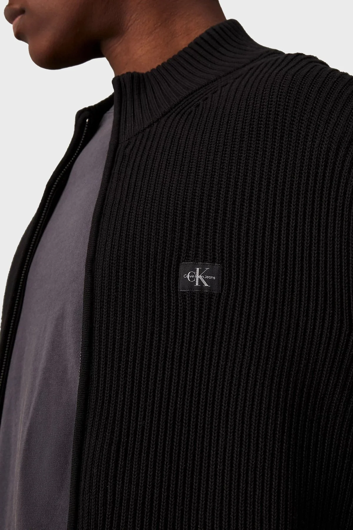Calvin Klein Fitilli % 100 Pamuk Relaxed Fit Dik Yaka Örme J30J326197BEH Erkek Hırka J30J326197 BEH SİYAH - 4